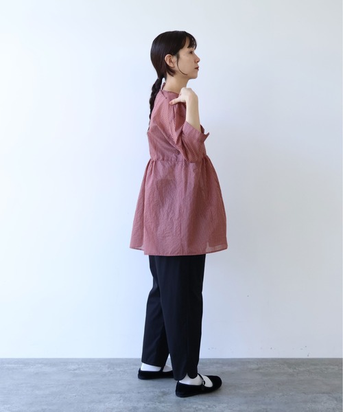yuni(ユニ )の「Cotton Polyester stripe tunic tiered 2way ブラウス(シャツ/ブラウス・レディース・アイボリー/ブラウン/ピンク・FREE)」の20枚目の写真