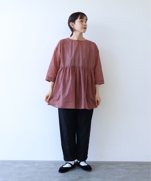yuni(ユニ )の「Cotton Polyester stripe tunic tiered 2way ブラウス(シャツ/ブラウス・レディース・アイボリー/ブラウン/ピンク・FREE)」の16枚目の写真