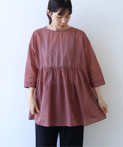 yuni(ユニ )の「Cotton Polyester stripe tunic tiered 2way ブラウス(シャツ/ブラウス・レディース・アイボリー/ブラウン/ピンク・FREE)」の21枚目の写真