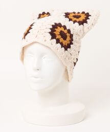 Revo. | フラワー クロシェ かぎ編み 猫耳 ネコミミ ニット帽(ニットキャップ/ビーニー)