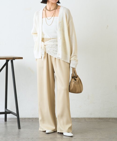 Jena espace merveilleux（ジェナ　エスパスメルヴェイユ）の「【羽織るだけ映え】ファンシーヤーンニットカーディガン（カーディガン/ボレロ・レディース・オフホワイト/チャコールグレー/レッド・FREE）」の5枚目の写真