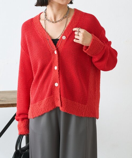 Jena espace merveilleux（ジェナ　エスパスメルヴェイユ）の「【羽織るだけ映え】ファンシーヤーンニットカーディガン（カーディガン/ボレロ・レディース・オフホワイト/チャコールグレー/レッド・FREE）」の17枚目の写真