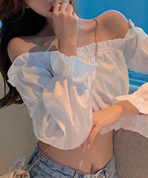 c.u.l（シーユーエル）の「ギャザー フリルオフショルダー 長袖ブラウス culw902（シャツ/ブラウス・レディース・ホワイト/ブラック・S/M）」の7枚目の写真