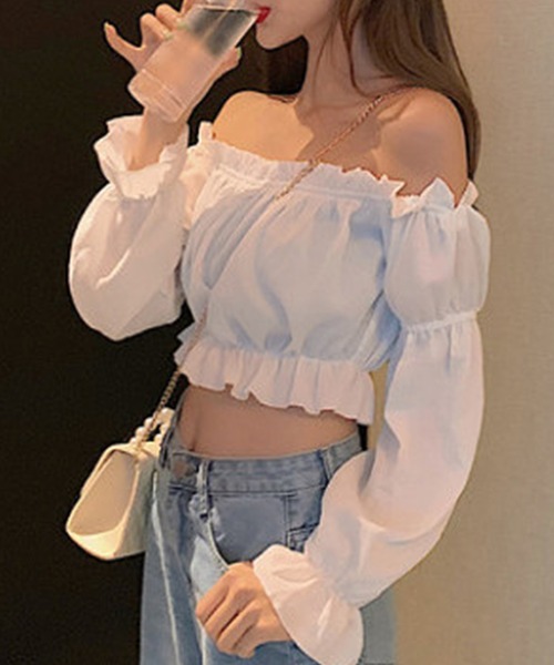 c.u.l（シーユーエル）の「ギャザー フリルオフショルダー 長袖ブラウス culw902（シャツ/ブラウス・レディース・ホワイト/ブラック・S/M）」の8枚目の写真