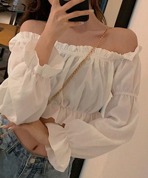 c.u.l（シーユーエル）の「ギャザー フリルオフショルダー 長袖ブラウス culw902（シャツ/ブラウス・レディース・ホワイト/ブラック・S/M）」の12枚目の写真