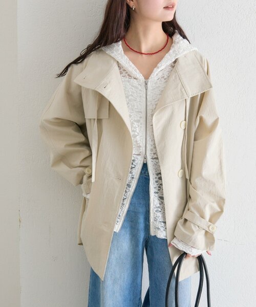 mystic（ミスティック）の「スタンドカラーミドルトレンチ（トレンチコート・レディース・ブラック/アイボリー/ベージュ・FREE）」の2枚目の写真