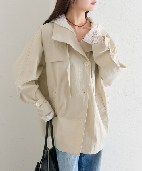 mystic(ミスティック)の「【3色展開/シワになりにくい】スタンドカラーミドルトレンチ(トレンチコート・レディース・ブラック/アイボリー/ベージュ・FREE)」の16枚目の写真