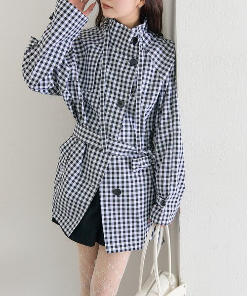 mystic(ミスティック)の「【3色展開/シワになりにくい】スタンドカラーミドルトレンチ(トレンチコート・レディース・ブラック/アイボリー/ベージュ・FREE)」の13枚目の写真