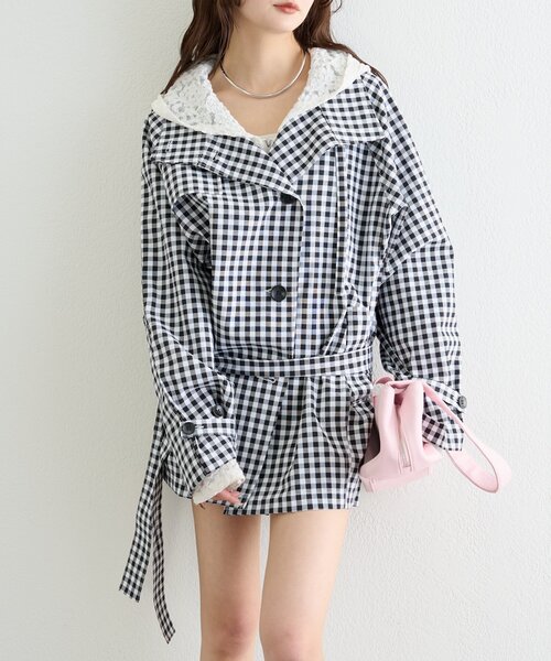 mystic(ミスティック)の「【3色展開/シワになりにくい】スタンドカラーミドルトレンチ(トレンチコート・レディース・ブラック/アイボリー/ベージュ・FREE)」の7枚目の写真