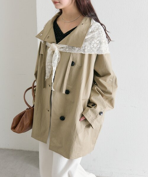 mystic（ミスティック）の「スタンドカラーミドルトレンチ（トレンチコート・レディース・ブラック/アイボリー/ベージュ・FREE）」の8枚目の写真