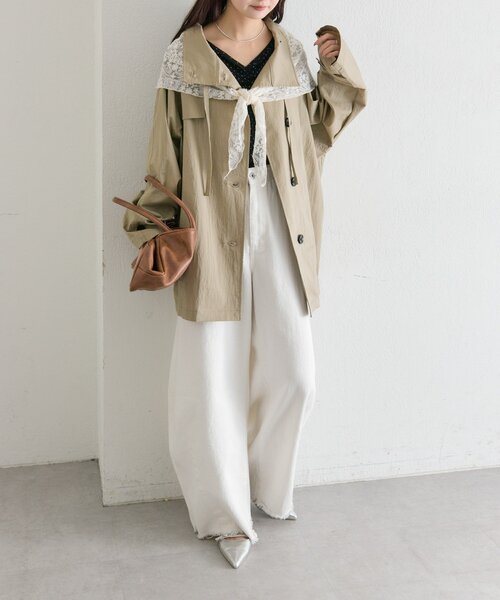 mystic（ミスティック）の「スタンドカラーミドルトレンチ（トレンチコート・レディース・ブラック/アイボリー/ベージュ・FREE）」の9枚目の写真