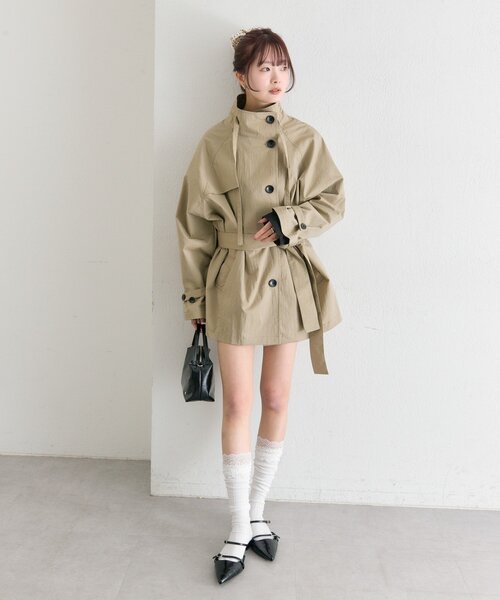mystic（ミスティック）の「スタンドカラーミドルトレンチ（トレンチコート・レディース・ブラック/アイボリー/ベージュ・FREE）」の10枚目の写真