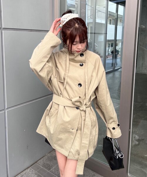 3色展開/シワになりにくい】スタンドカラーミドルトレンチ（トレンチ