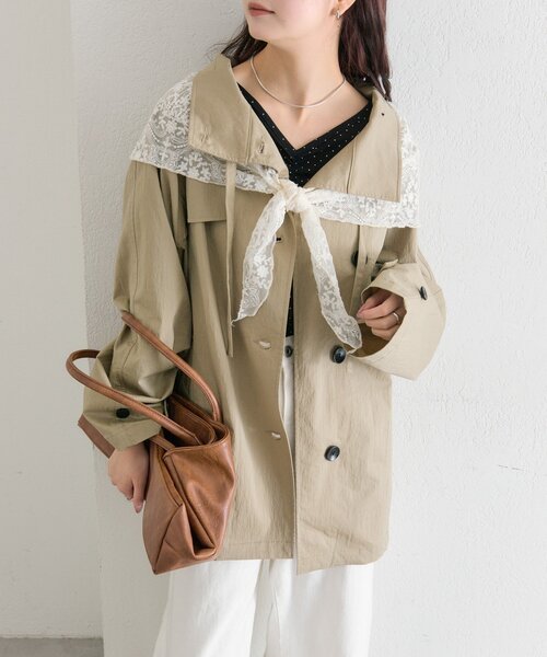 mystic(ミスティック)の「【3色展開/シワになりにくい】スタンドカラーミドルトレンチ(トレンチコート・レディース・ブラック/アイボリー/ベージュ・FREE)」の22枚目の写真