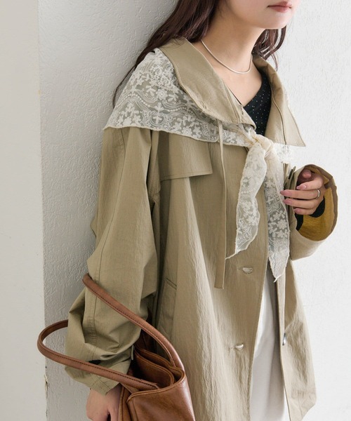 mystic(ミスティック)の「【3色展開/シワになりにくい】スタンドカラーミドルトレンチ(トレンチコート・レディース・ブラック/アイボリー/ベージュ・FREE)」の1枚目の写真