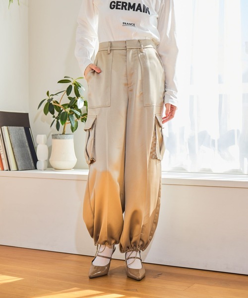 mysty woman（ミスティウーマン）の「ミリタリーサテンパンツ 660065（その他パンツ・レディース・ブラック/ベージュ/ブラウン・FREE）」の3枚目の写真
