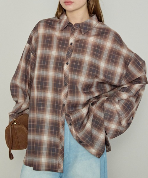 enhaut（アンオート）の「ガーゼシアー チェック オンブレチェック ワイド シャツ（シャツ/ブラウス・レディース・ブラウン/ブラック・FREE）」の2枚目の写真
