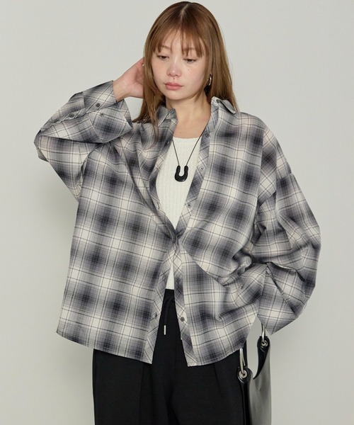 enhaut（アンオート）の「ガーゼシアー チェック オンブレチェック ワイド シャツ（シャツ/ブラウス・レディース・ブラウン/ブラック・FREE）」の4枚目の写真