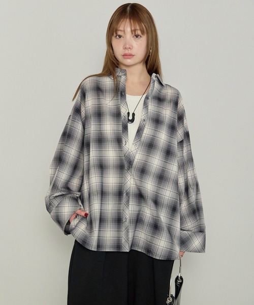 enhaut（アンオート）の「ガーゼシアー チェック オンブレチェック ワイド シャツ（シャツ/ブラウス・レディース・ブラウン/ブラック・FREE）」の3枚目の写真