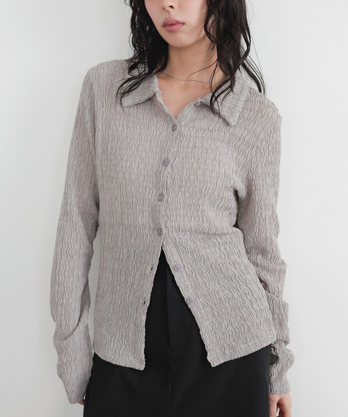 LIAN(リアン)の「カットシャーリングポロシャツ(Tシャツ/カットソー・レディース・ブラック/アイボリー/イエロー/グレー・FREE)」の4枚目の写真