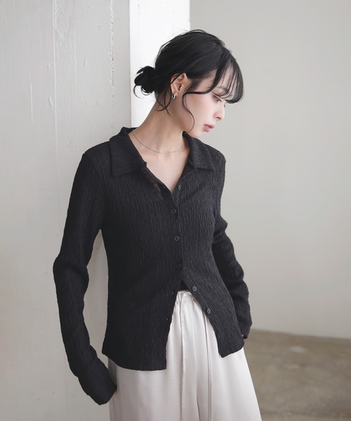 LIAN(リアン)の「カットシャーリングポロシャツ(Tシャツ/カットソー・レディース・ブラック/アイボリー/イエロー/グレー・FREE)」の3枚目の写真