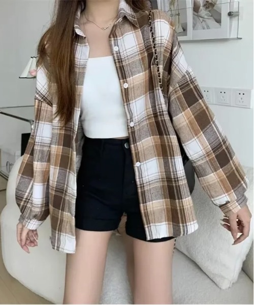 VIBGYOR（ヴィブジョー）の「レディース チェック柄シャツ(BDS)（シャツ/ブラウス・レディース・ブラウン/ブラック・FREE）」の4枚目の写真