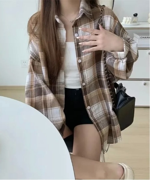 VIBGYOR（ヴィブジョー）の「レディース チェック柄シャツ(BDS)（シャツ/ブラウス・レディース・ブラウン/ブラック・FREE）」の5枚目の写真