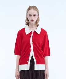 seyto（セイト）の「Shirt layered half sleeve knit cardigan / シャツレイヤードハーフスリーブニットカーディガン（ポロシャツ）」