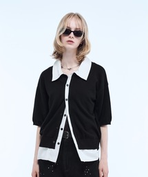 seyto（セイト）の「Shirt layered half sleeve knit cardigan / シャツレイヤードハーフスリーブニットカーディガン（ポロシャツ）」