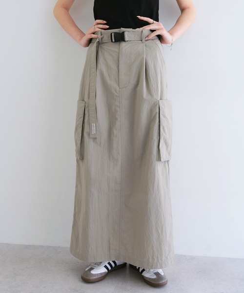 接触冷感/UVカット(UPF50＋)/撥水加工ナイロンスカート【ベルト付き