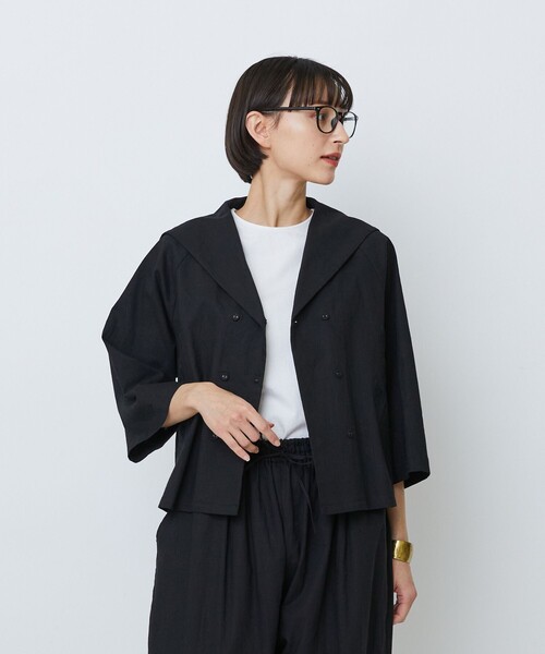LOISIR（ロワズィール）の「コットンリネンクロス刺繍入りセーラーカラーブラウス（シャツ/ブラウス・レディース・ブラック/カーキ・FREE）」の2枚目の写真