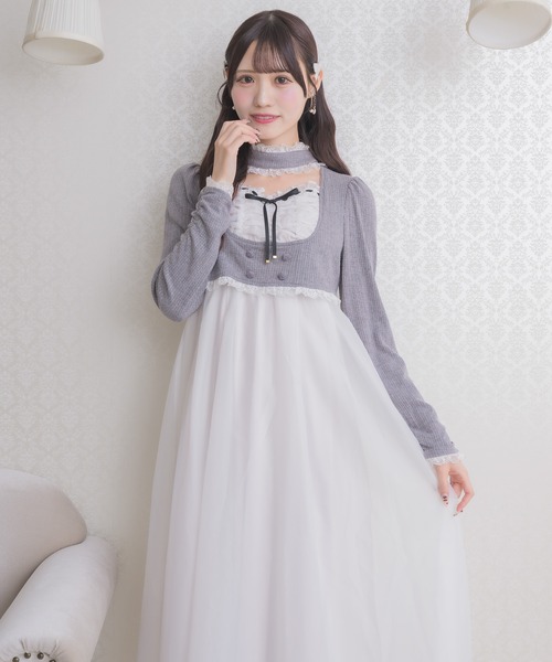 couture BY ROJITA(クチュールバイロジータ)の「チョーカードッキングフレアワンピース(ワンピース・レディース・グレー/ブラック/ホワイト・FREE)」の4枚目の写真