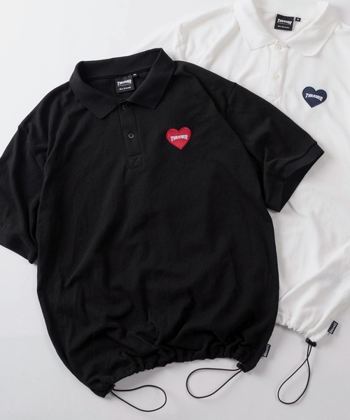 THRASHER（スラッシャー）の「【70】【THRASHER/スラッシャー】ハートロゴ ドローコード付  ポロシャツ/襟ライン【Sサイズ～Lサイズ】（ポロシャツ・レディース・ホワイト系その他/ブラック系その他/ブラック/ホワイト・S/M/L）」の4枚目の写真