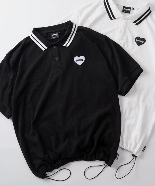 THRASHER（スラッシャー）の「【70】【THRASHER/スラッシャー】ハートロゴ ドローコード付  ポロシャツ/襟ライン【Sサイズ～Lサイズ】（ポロシャツ・レディース・ホワイト系その他/ブラック系その他/ブラック/ホワイト・S/M/L）」の3枚目の写真