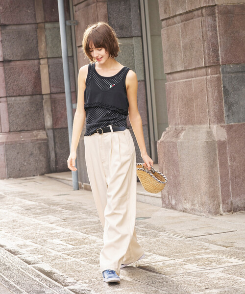 FREAK'S STORE（フリークスストア）の「FRUIT OF THE LOOM × FREAK'S STORE/フルーツオブザルーム 別注 ドット フライスタンクトップ（タンクトップ・レディース・オフホワイト/サックスブルー/チャコール・ﾌﾘ-）」の2枚目の写真