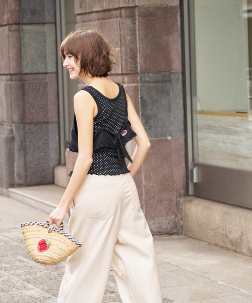 FREAK'S STORE（フリークスストア）の「FRUIT OF THE LOOM × FREAK'S STORE/フルーツオブザルーム 別注 ドット フライスタンクトップ（タンクトップ・レディース・オフホワイト/サックスブルー/チャコール・ﾌﾘ-）」の5枚目の写真