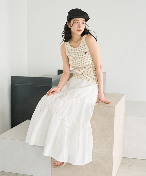 FREAK'S STORE（フリークスストア）の「FRUIT OF THE LOOM × FREAK'S STORE/フルーツオブザルーム 別注 ドット フライスタンクトップ（タンクトップ・レディース・オフホワイト/サックスブルー/チャコール・ﾌﾘ-）」の11枚目の写真