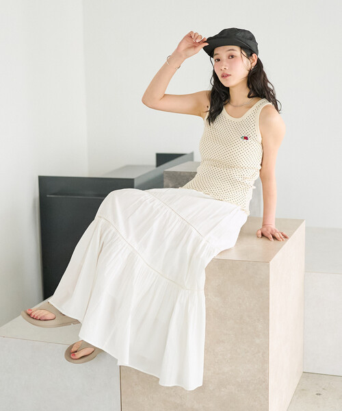 FREAK'S STORE（フリークスストア）の「FRUIT OF THE LOOM × FREAK'S STORE/フルーツオブザルーム 別注 ドット フライスタンクトップ（タンクトップ・レディース・オフホワイト/サックスブルー/チャコール・ﾌﾘ-）」の13枚目の写真