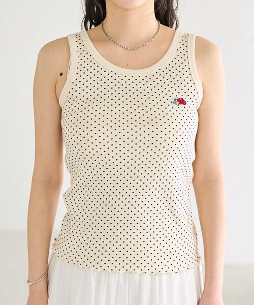 FREAK'S STORE（フリークスストア）の「FRUIT OF THE LOOM × FREAK'S STORE/フルーツオブザルーム 別注 ドット フライスタンクトップ（タンクトップ・レディース・オフホワイト/サックスブルー/チャコール・ﾌﾘ-）」の22枚目の写真