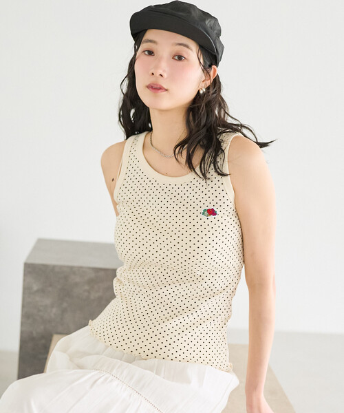 FREAK'S STORE(フリークスストア)の「FRUIT OF THE LOOM × FREAK'S STORE/フルーツオブザルーム 別注 ドット フライスタンクトップ(タンクトップ・レディース・オフホワイト/サックスブルー/チャコール・フリ-)」の15枚目の写真