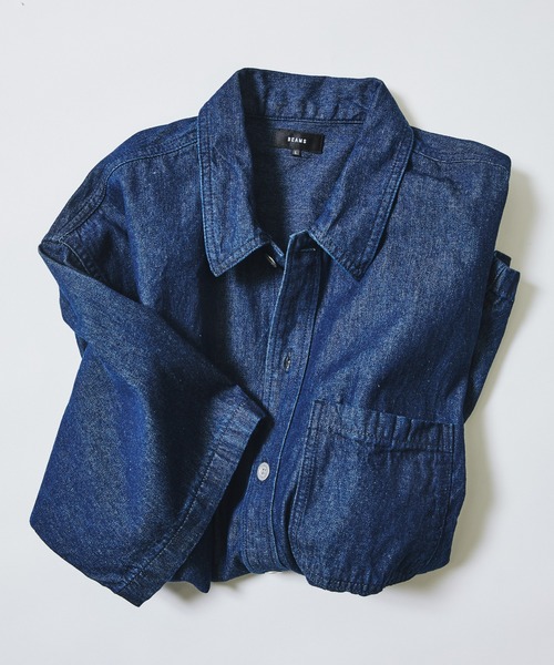 BEAMS（ビームス）の「ショート デニム シャツ【ワイドショートフィット】（シャツ/ブラウス・メンズ・インディゴブルー/サックスブルー・S/M/XL/L）」の13枚目の写真