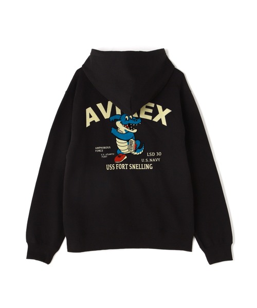 AVIREX（アヴィレックス）の「《WEB&DEPOT限定》USS FORT SNELLING ZIPUP HOODIE / フォートスネリング ジップアップ フーディー / AVIREX / アヴィレックス（パーカー・メンズ・ブラック/オリーブ/ホワイト/ピンク・MEDIUM/X-LARGE/XX-LARGE/LARGE）」の2枚目の写真
