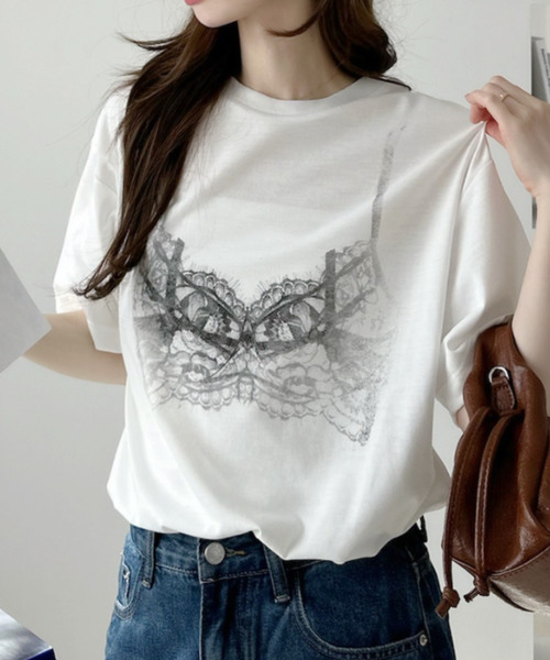 Ada.（エイダ）の「接触冷感 レース プリント Tシャツ（Tシャツ/カットソー・レディース・オフホワイト/ブラック・FREE）」の4枚目の写真