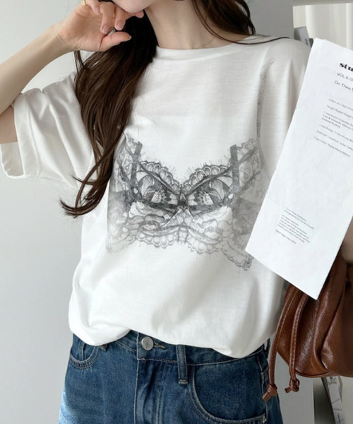 Ada.（エイダ）の「接触冷感 レース プリント Tシャツ（Tシャツ/カットソー・レディース・オフホワイト/ブラック・FREE）」の5枚目の写真