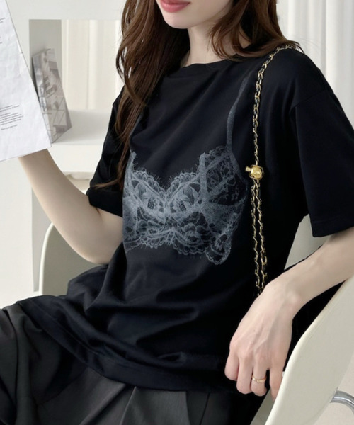 Ada.（エイダ）の「接触冷感 レース プリント Tシャツ（Tシャツ/カットソー・レディース・オフホワイト/ブラック・FREE）」の9枚目の写真