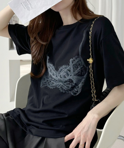 Ada.（エイダ）の「接触冷感 レース プリント Tシャツ（Tシャツ/カットソー・レディース・オフホワイト/ブラック・FREE）」の14枚目の写真