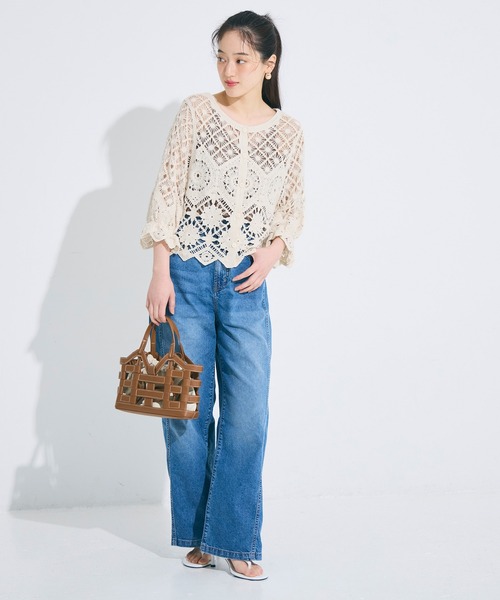 coca(coca)(コカ)の「カギ編みカーディガン(カーディガン/ボレロ・レディース・ダークブラウン/アイボリー・ONE SIZE)」の3枚目の写真