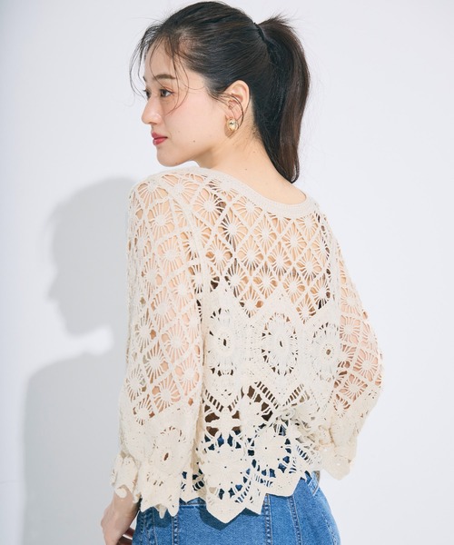 coca(coca)(コカ)の「カギ編みカーディガン(カーディガン/ボレロ・レディース・ダークブラウン/アイボリー・ONE SIZE)」の4枚目の写真