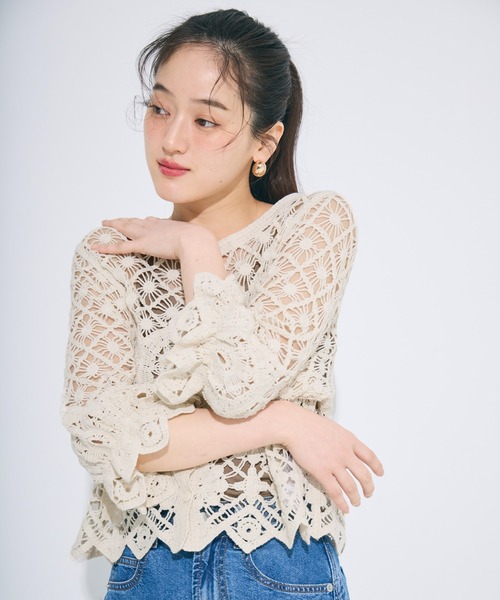 coca(coca)(コカ)の「カギ編みカーディガン(カーディガン/ボレロ・レディース・ダークブラウン/アイボリー・ONE SIZE)」の8枚目の写真