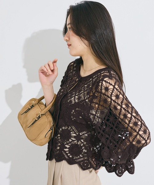 coca(coca)(コカ)の「カギ編みカーディガン(カーディガン/ボレロ・レディース・ダークブラウン/アイボリー・ONE SIZE)」の11枚目の写真